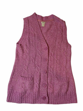 LL Bean Cable Knit Sweater Vest Pink Wool Blend Grandpa Preppy Academia Layering